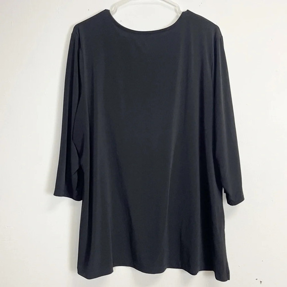 Susan Graver Blouse Womens Size 1X Black Ruched VNeck 3/4 Sleeve Stretch - Picture 2 of 8